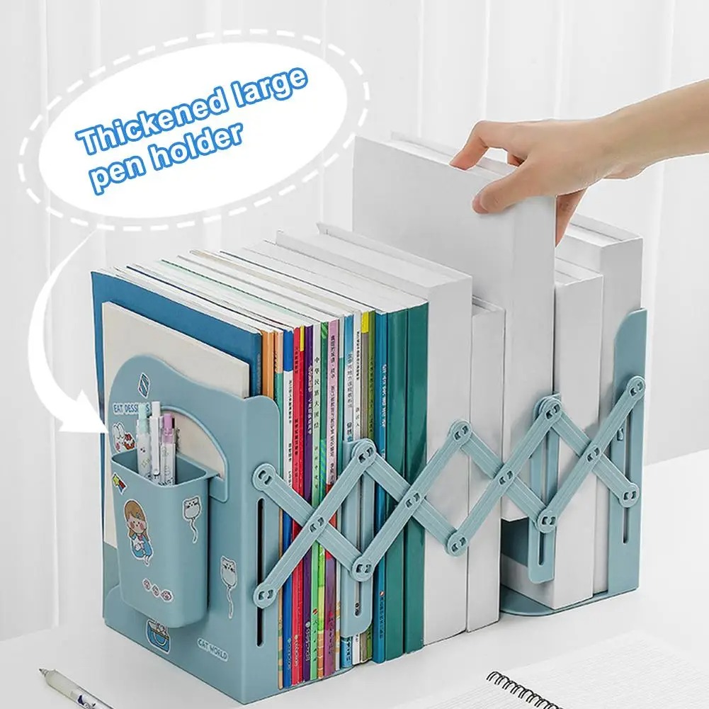 ชั้นวางหนังสือ แบบยืดหดได้ สามารถปรับได้ พร้อมที่วางปากกา อุปกรณ์เสริม สําหรับสํานักงาน