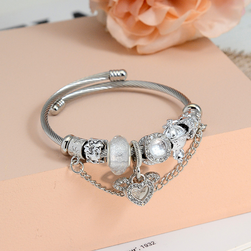 Xiaoboacc สร้อยข้อมือ สเตนเลส จี้รูปกามเทพ ประดับลูกปัด เครื่องประดับ สําหรับผู้หญิง DIY