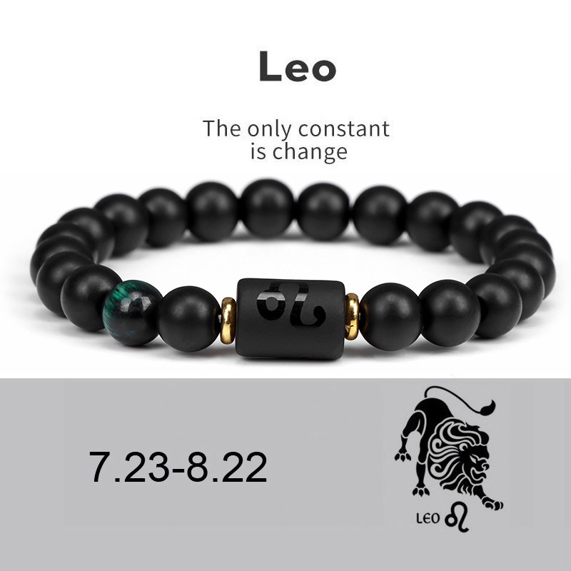 สิบสองกลุ่มดาว สร้อยข้อมืออาเกต สีดํา ยืดหยุ่น ข้ามพรมแดน ระเบิด ธรรมชาติ หิน ลูกปัด สร้อยข้อมือ สําหรับผู้ชาย และผู้หญิง
