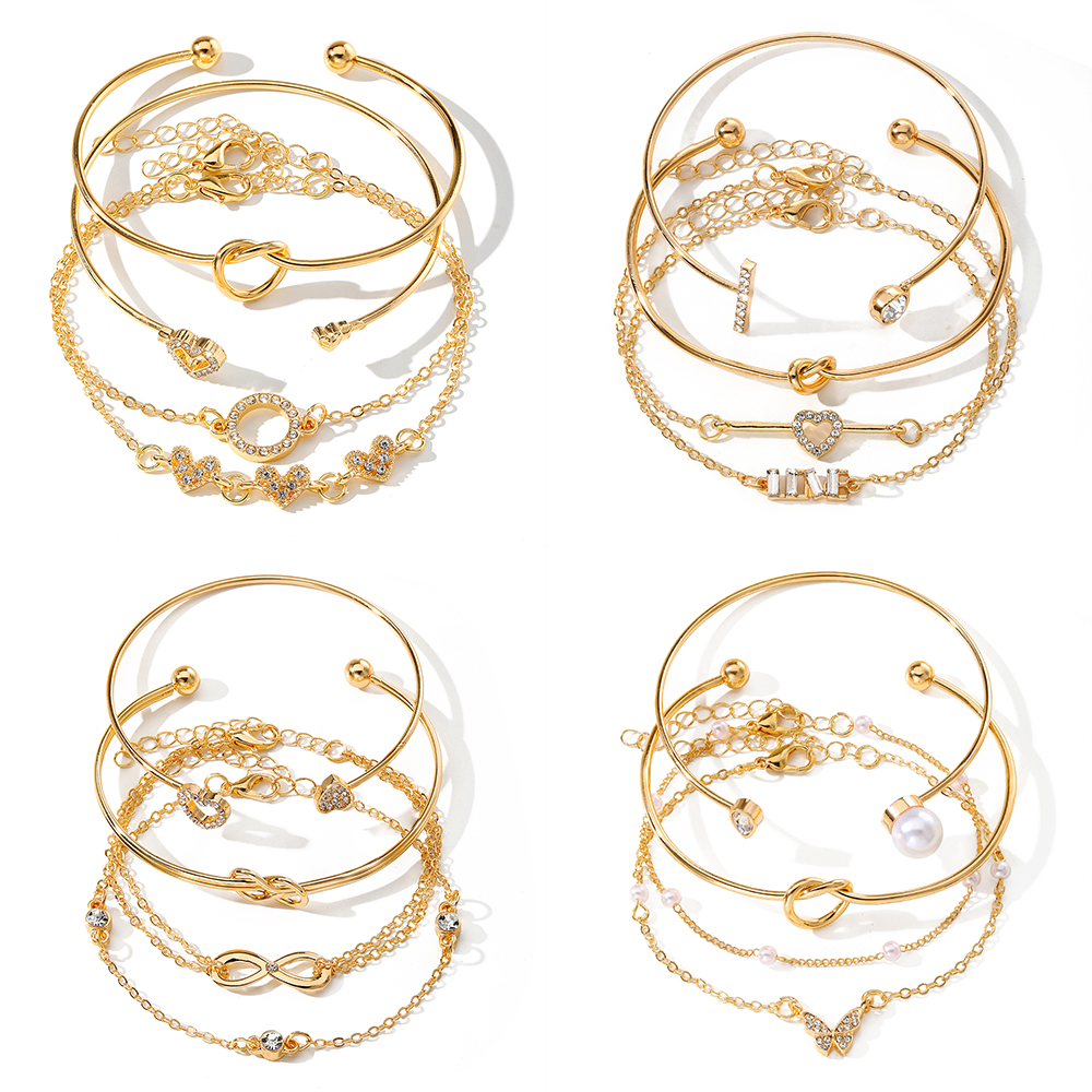 สร้อยข้อมือผีเสื้อคู่สไตล์โบฮีเมียน 4 ชิ้น/เซ็ตพร้อมเพชรอุปกรณ์เสริมแบบปรับได้ผู้หญิง