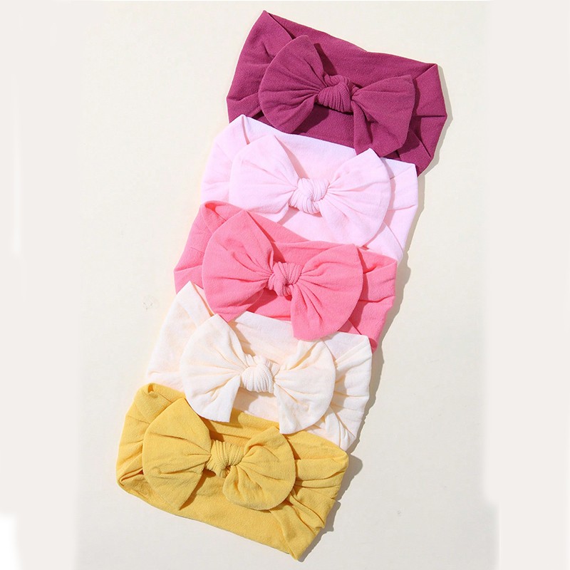 5 ชิ้น / เซต สีพื้น เด็ก ที่คาดผม โบว์น่ารัก ยืดหยุ่น นุ่ม เด็กผู้หญิง ที่คาดผม