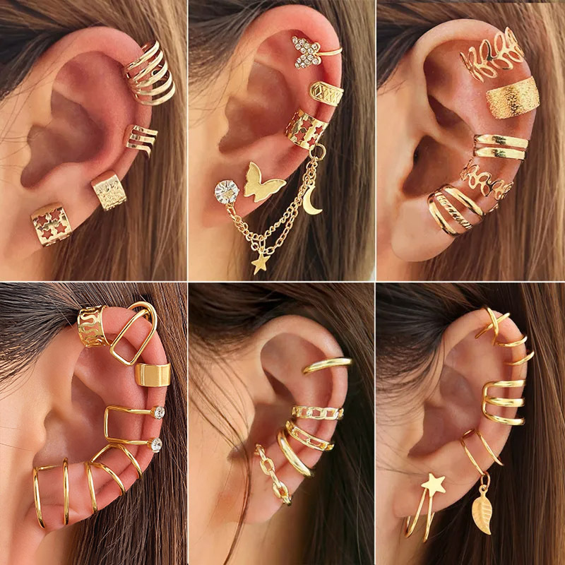 ยุโรปอเมริกันชุด Multi-Layer เพชร U-Shaped Non-Perforated กระดูกอ่อนหูคลิปไม่มีหูพายรูปแบบต่างๆ Avail