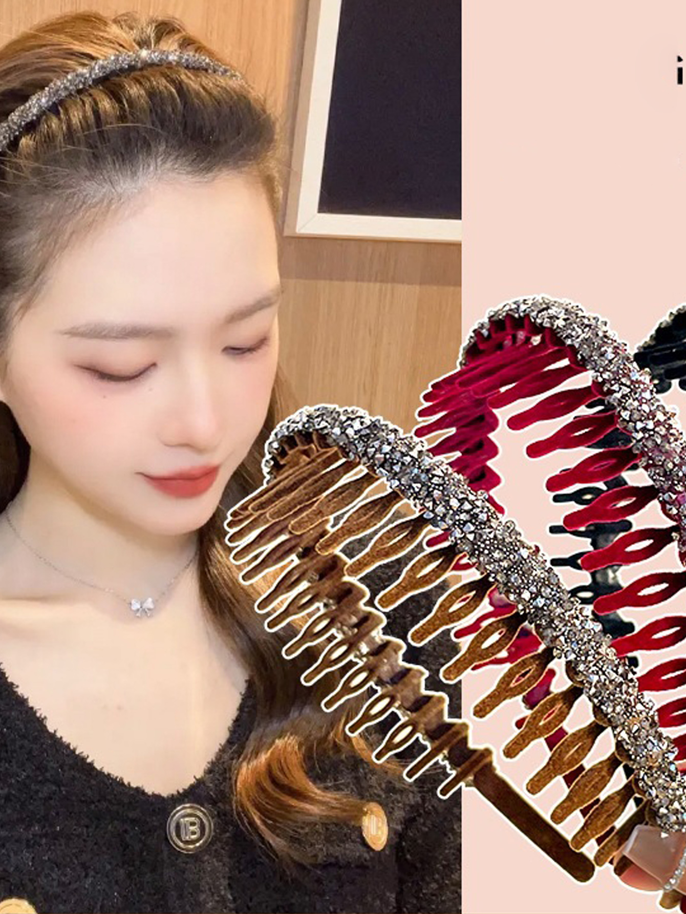 ที่คาดศีรษะ ผ้ากํามะหยี่ ประดับเพชร กันลื่น เข้ากับทุกการแต่งกาย แฟชั่นเรโทร สําหรับผู้หญิง