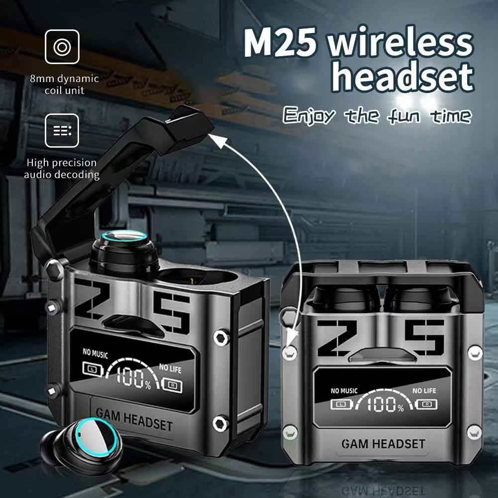 M25 TWS หูฟังบลูทูธ 5.3 หูฟังไร้สาย 9D สเตอริโอ กีฬา เอียร์บัด LED ไมโครโฟร์