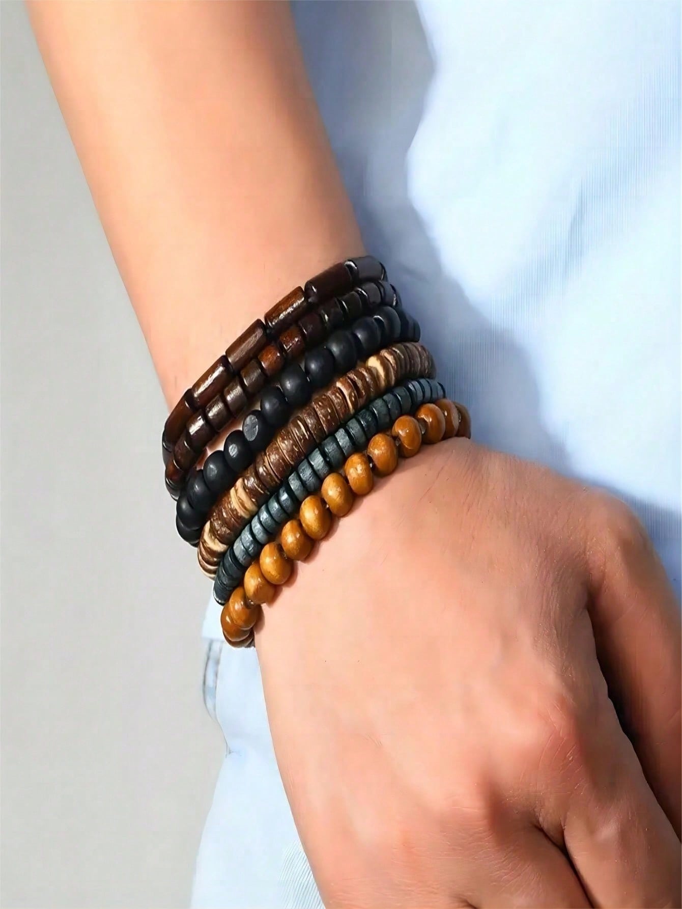 วินเทจลูกปัดไม้ยืดสร้อยข้อมือ6ชิ้น/เซ็ตสําหรับผู้ชาย,สตรีทวันหยุดสไตล์ลําลอง, ยู นิสซ์ โบโฮ เครื่องประดับแขนข้อมืออุปกร