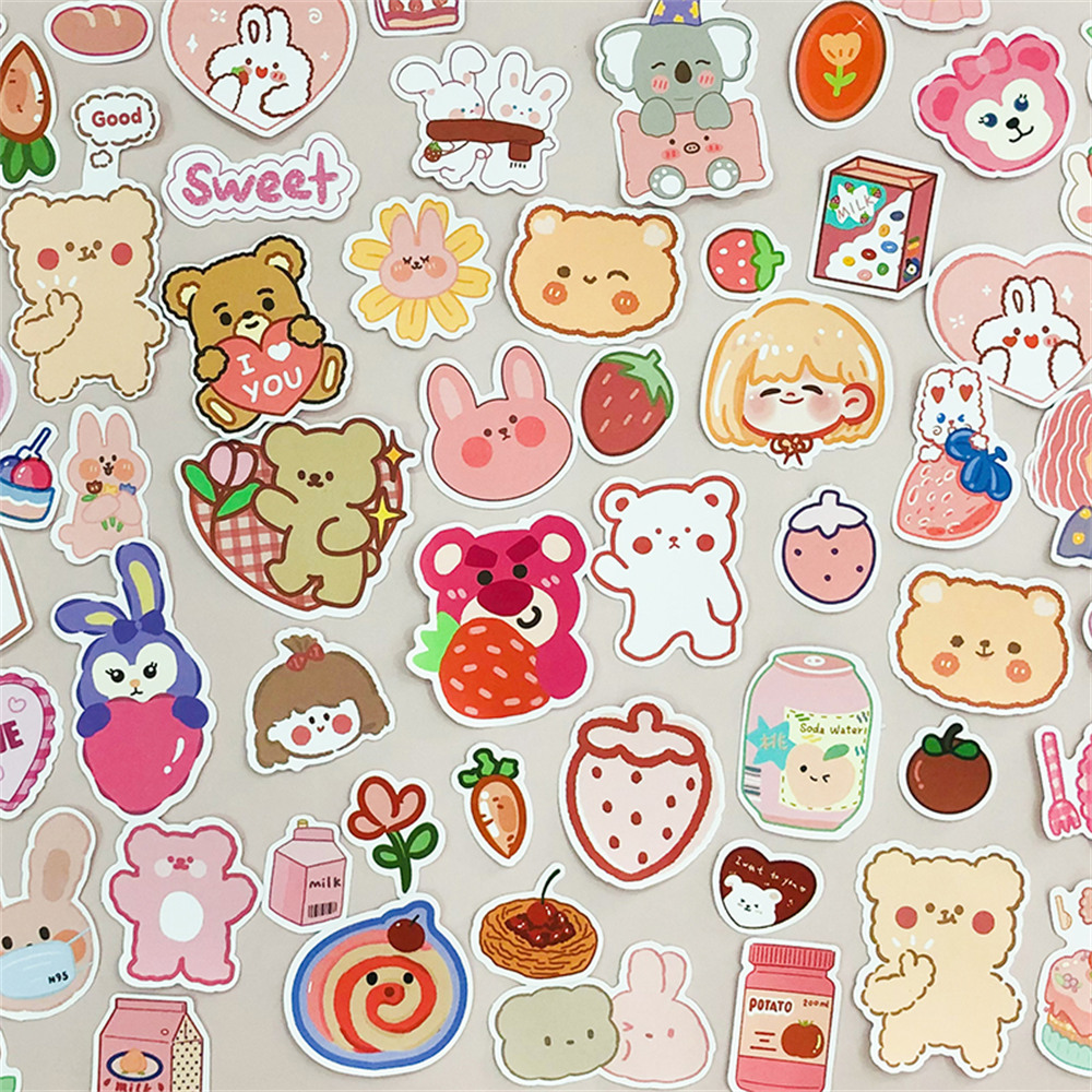 สติกเกอร์ ลายหมีน่ารัก สีชมพู สําหรับตกแต่งสมุดภาพ คอมพิวเตอร์ Diy จํานวน 90 ชิ้น