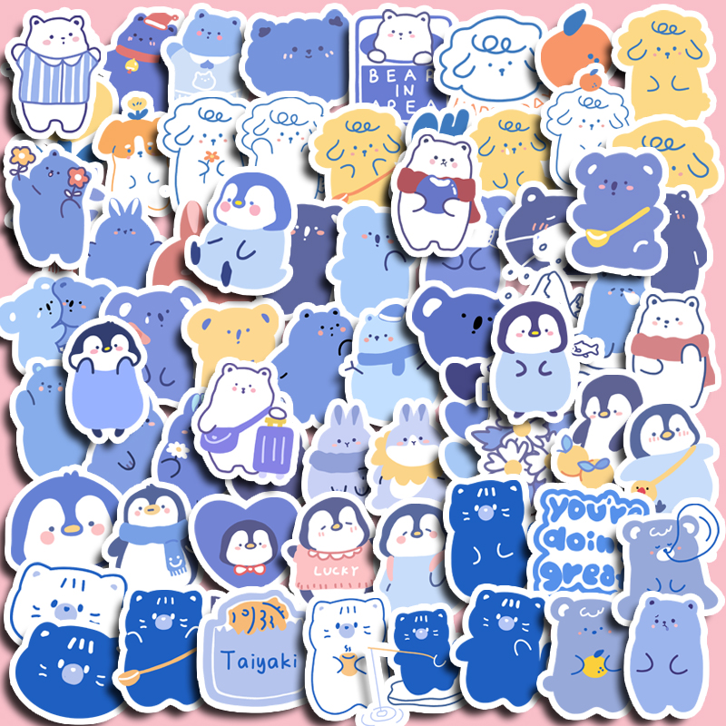 น่ารักสีฟ้าโซดาสติกเกอร์100ชิ้น ทําเอง คอมพิวเตอร์ วาชิ สมุดสติกเกอร์กันน้ํานักเรียนเครื่องเขียนศิลปะงานฝีมือ