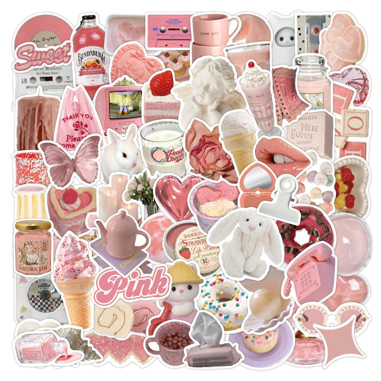 สติกเกอร์ไวนิล ลายการ์ตูนน่ารัก สีชมพู กันน้ํา สําหรับติดตกแต่งขวดน้ํา โทรศัพท์ แล็ปท็อป สมุดภาพ กระเป๋าเดินทาง 70 ชิ้น