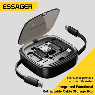 Essager 60W ยืดได้ 3A สายชาร์จเร็ว ส่งข้อมูล 480Mbps กล่องเก็บของ มัลติฟังก์ชั่น สําหรับ Type C IPH Plug Micro Usb A สายเคเบิล กล่องเก็บของ