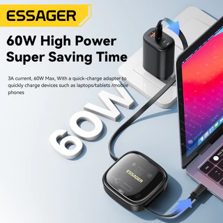 Essager 60W ยืดได้ 3A สายชาร์จเร็ว ส่งข้อมูล 480Mbps กล่องเก็บของ มัลติฟังก์ชั่น สําหรับ Type C IPH Plug Micro Usb A สายเคเบิล กล่องเก็บของ