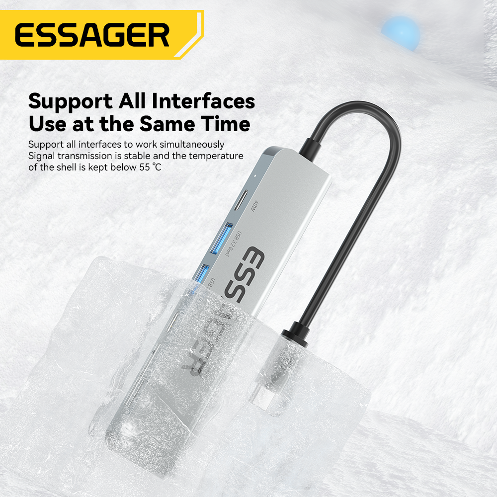 Essager ประเภท C HUB ถึง HDMI USB3.0 อะแดปเตอร์ 7 ใน 1 RJ45 เครื่องอ่านการ์ด SD PD 100W สําหรับ MacBook Splitter - รูปที่ 3
