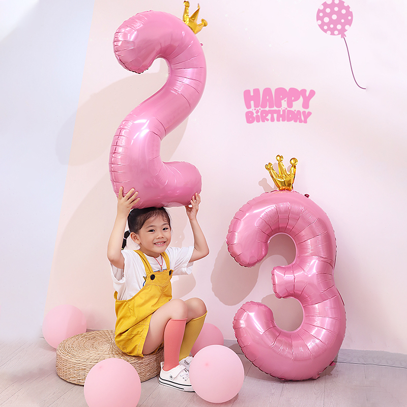 ลูกโป่งฟิล์มอลูมิเนียม รูปมงกุฎ ตัวเลข สีชมพู ขนาด 133.2 ซม. สําหรับตกแต่งปาร์ตี้วันเกิด วันครบรอบ 0-9 ปี