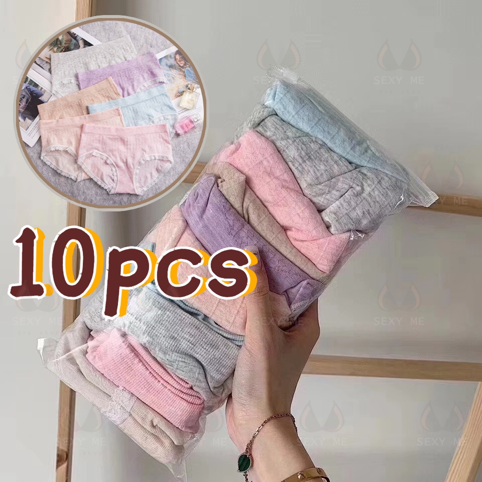 กางเกงชั้นใน ผ้าฝ้ายแท้ แบบบาง ไร้รอยต่อ ขนาดใหญ่ สีสันสดใส สําหรับสุภาพสตรี จํานวน 10 ชิ้น