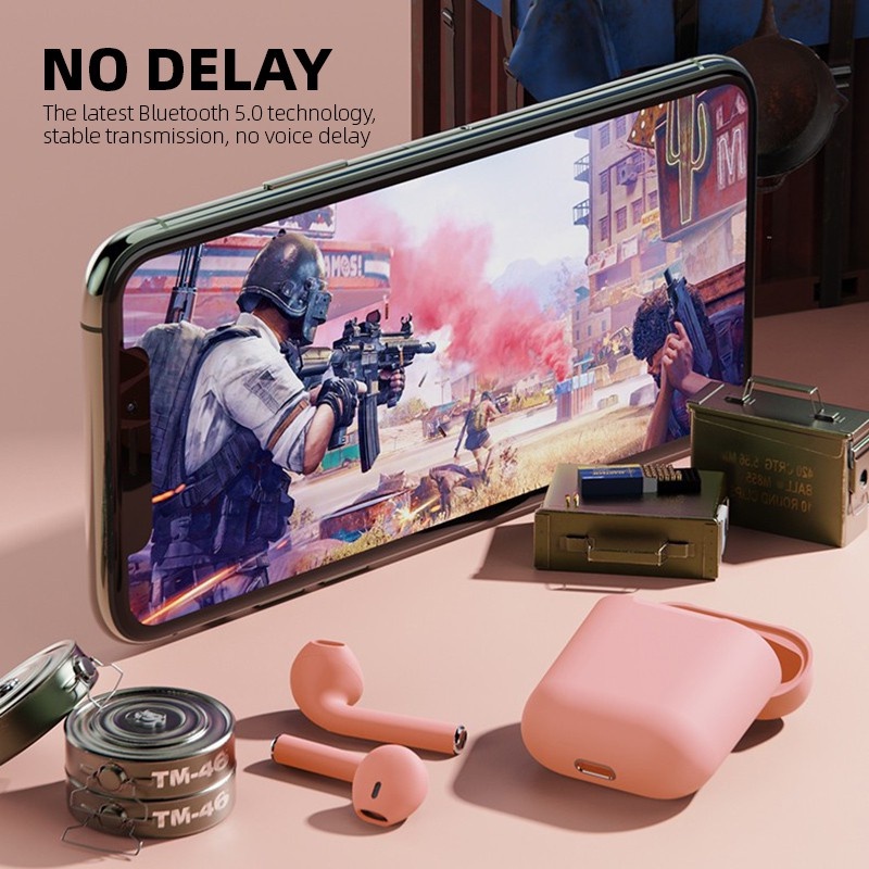 ฉัน12 TWS ชุดหูฟังบลูทูธไร้สายพร้อมไมโครโฟนในหูหูฟังสําหรับเล่นเกมกีฬาที่สะดวกสบาย