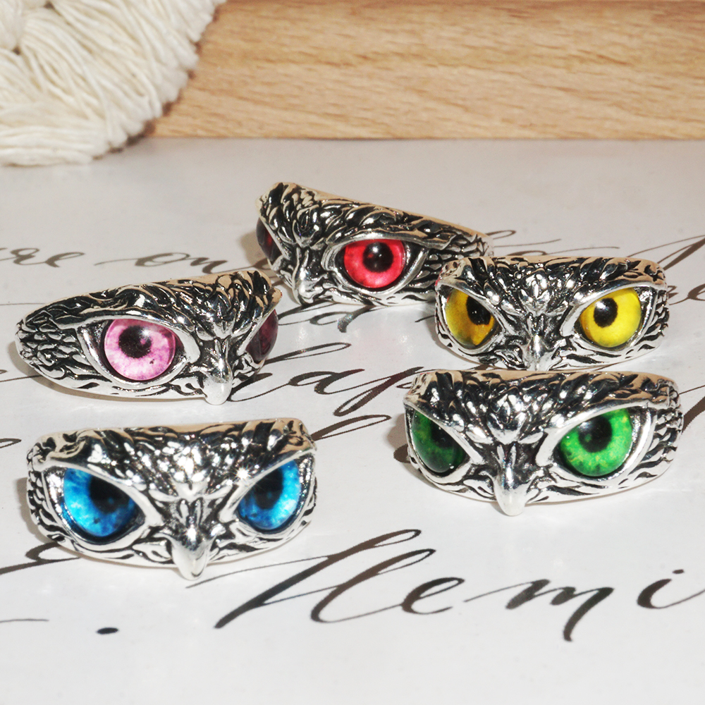 แหวนแฟชั่น รูปนกฮูก สีเงิน 10 สี ปรับได้ เครื่องประดับ สําหรับผู้หญิง ผู้ชาย พังก์ โกธิค ปาร์ตี้