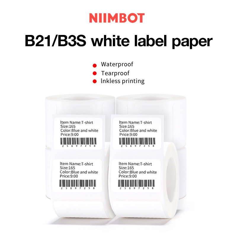 Niimbot สติกเกอร์ฉลากความร้อน B21 B1 B3S สีขาว มีกาวในตัว กว้าง 20-50 มม. สําหรับติดเสื้อผ้า