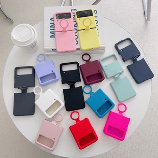 เคสซิลิโคนเหลว เนื้อเนียน สําหรับ Samsung Galaxy Z Flip 4 3 Finger Ring Holder Hinge Cover