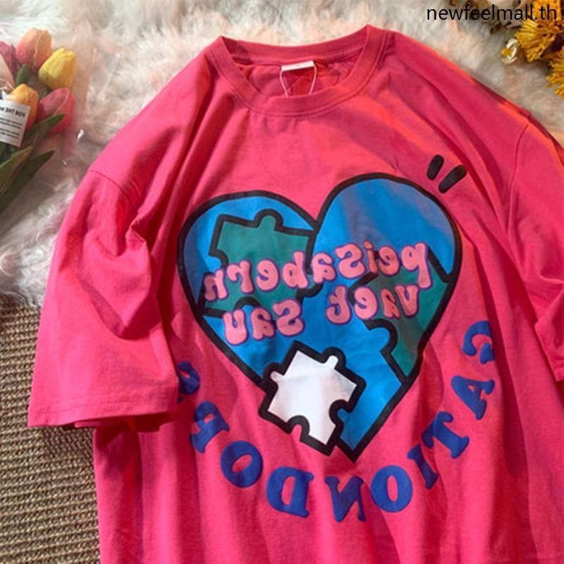 [L-4XL] เสื้อยืดแขนสั้น พิมพ์ลาย WEYWOT patchwork love แฟชั่นฤดูร้อน สําหรับผู้หญิง เสื้อครอปสาวอวบ