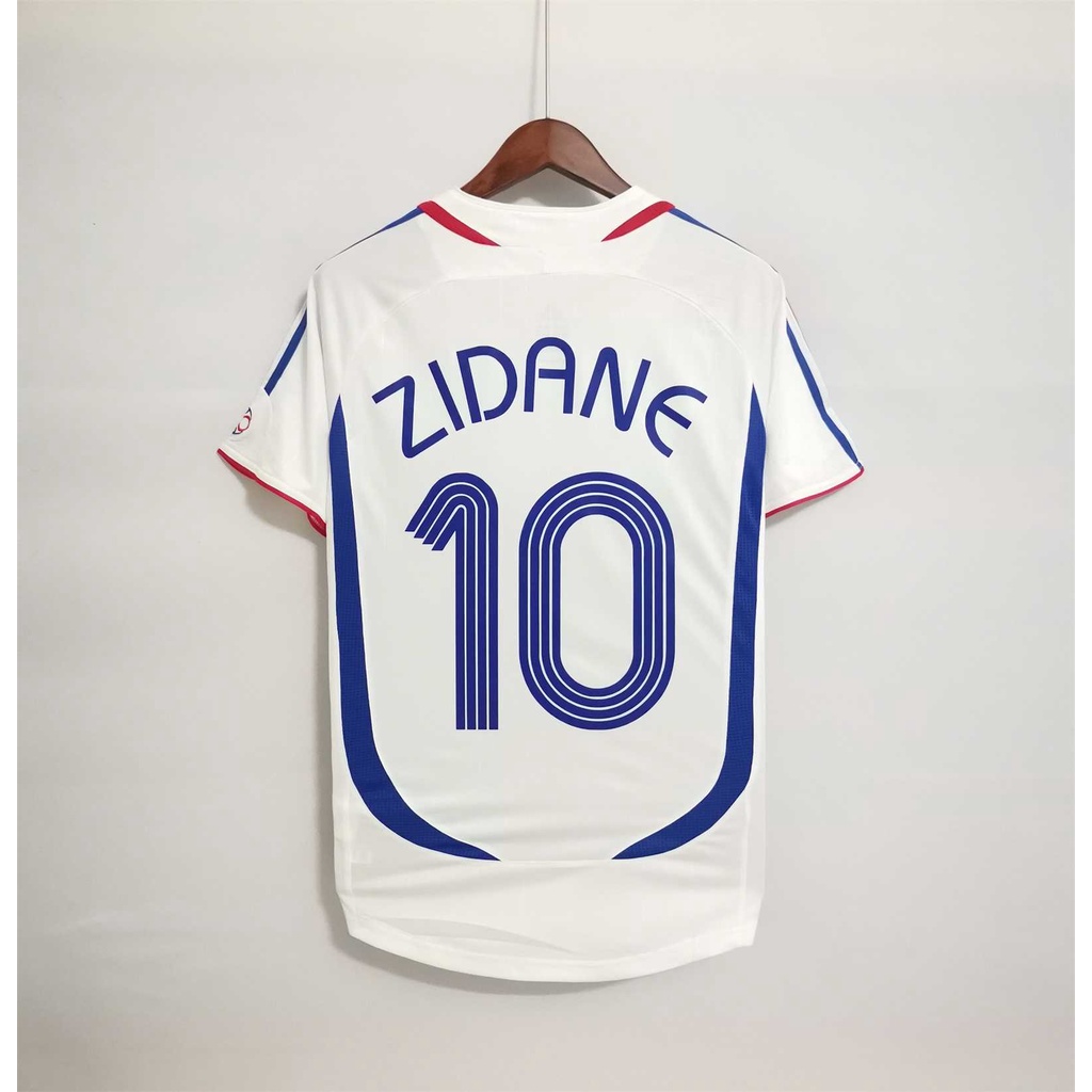 2006 ฝรั่งเศสคุณภาพสูง Away Retro ฟุตบอล Jersey เสื้อยืดที่กําหนดเองเสื้อฟุตบอล HENRY ZIDANE