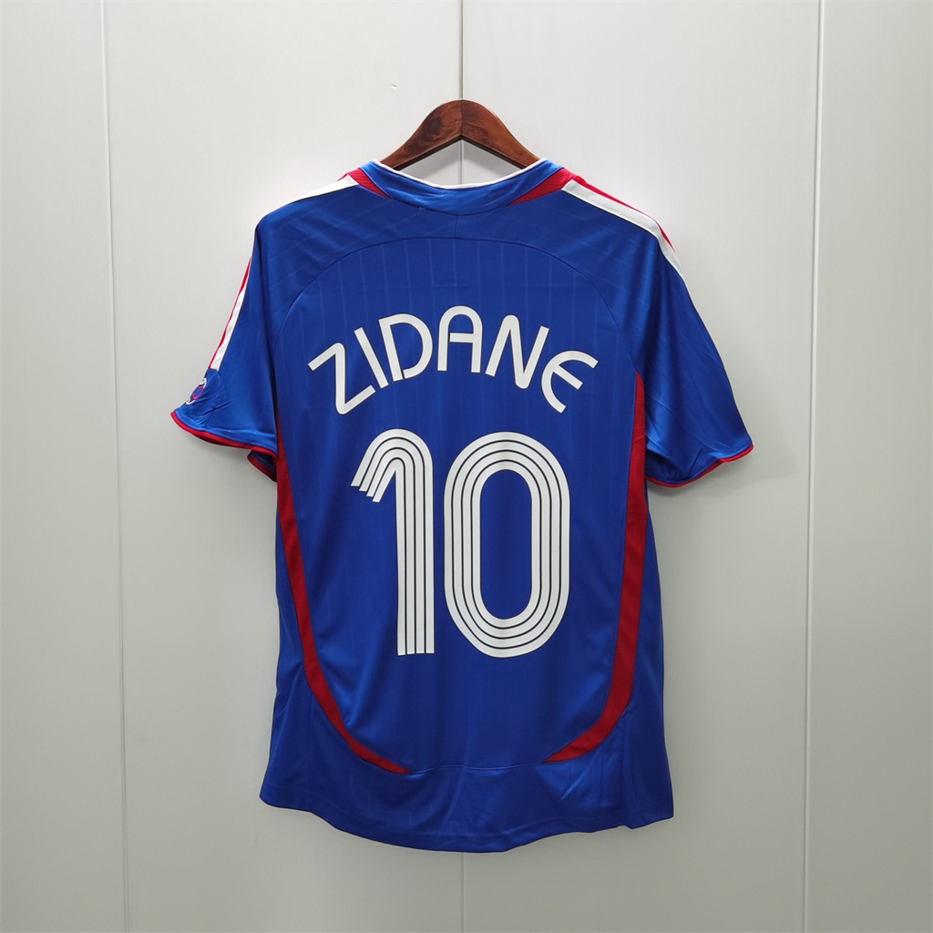 2006 ฝรั่งเศสคุณภาพสูง Home Retro ฟุตบอล Jersey เสื้อยืดที่กําหนดเองเสื้อฟุตบอล ZIDANE HENRY