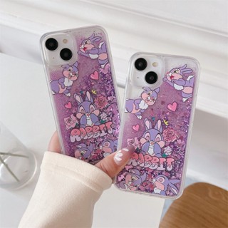 เคสโทรศัพท์มือถือ มีทรายไหล ลายกระต่าย สีม่วง สําหรับ Iphone XR XS Max 14 ProMax 13 ProMax 11 12ProMax 7 8 Plus