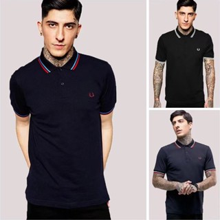 เสื้อโปโลแขนสั้นลําลอง คอปก ผ้าฝ้ายแท้ ลาย FRED PERRY สีพื้น สไตล์นักธุรกิจ สําหรับผู้ชาย