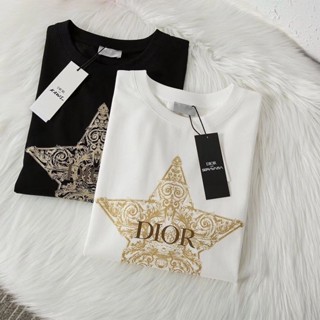 Dior เสื้อยืดแขนสั้น พิมพ์ลายดาวห้าแฉก แฟชั่นสําหรับผู้ชาย และผู้หญิง