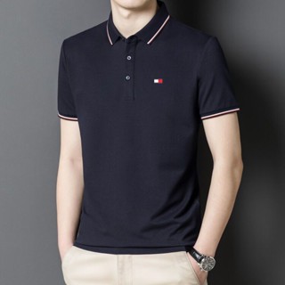 Tommy Tommy เสื้อยืดโปโล คอปก แขนสั้น ผ้าฝ้ายแท้ สีพื้น แบบทันสมัย สําหรับผู้ชาย