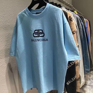 Balenciag เสื้อยืดแขนสั้น ผ้าฝ้ายแท้ พิมพ์ลายตัวอักษร ทรงหลวม สไตล์คลาสสิก สําหรับผู้ชาย และผู้หญิง