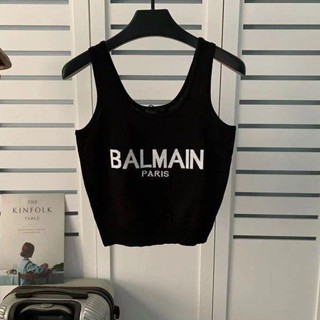 BALMAIN เสื้อกล้าม ผ้าถักนิตติ้ง พิมพ์ลายตัวอักษร แฟชั่นฤดูใบไม้ผลิ และฤดูร้อน สําหรับผู้หญิง