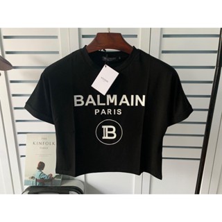 Balmain  เสื้อยืดครอป ผ้าฝ้าย ทรงหลวม พิมพ์ลายตัวอักษร แบบสวมหัว แฟชั่นฤดูใบไม้ผลิ และฤดูร้อน สําหรับคู่รัก