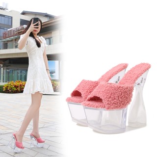[MENS] ฟรีขนาดเล็ก ใส รองเท้าส้นสูง รองเท้าแตะ ฤดูร้อน ผู้หญิง กันน้ํา รองเท้าส้นสูง คริสตัล ส้นหนา รองเท้าแตะ