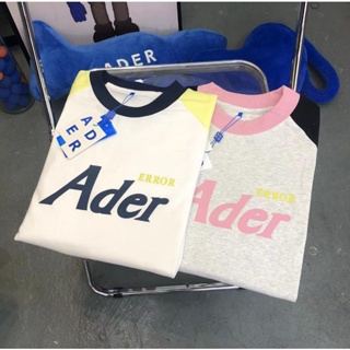 Ader ERROR เสื้อยืดคอกลม แขนยาว ผ้าฝ้ายแท้ พิมพ์ลายตัวอักษร ทรงหลวม สีคอนทราสต์ แฟชั่นฤดูใบไม้ร่วง สําหรับผู้หญิง