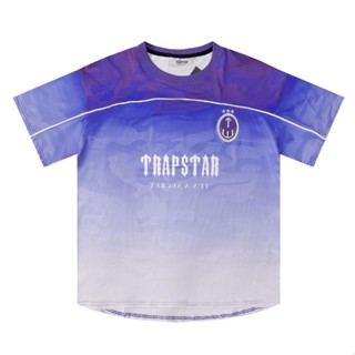 เสื้อยืดแขนสั้น พิมพ์ลายฟุตบอล Trapstar London ไล่โทนสีฟ้า 2023