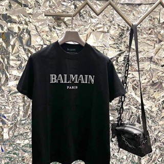 Balmain เสื้อยืดคอกลม แขนสั้น ผ้าฝ้ายแท้ พิมพ์ลายตัวอักษร สามมิติ ลําลอง เหมาะกับฤดูร้อน สําหรับผู้ชาย