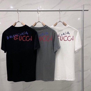 Gucci เสื้อยืดแขนสั้น ผ้าฝ้าย พิมพ์ลายตัวอักษร ทรงหลวม แฟชั่นฤดูใบไม้ผลิ และฤดูร้อน สําหรับผู้ชาย และผู้หญิง