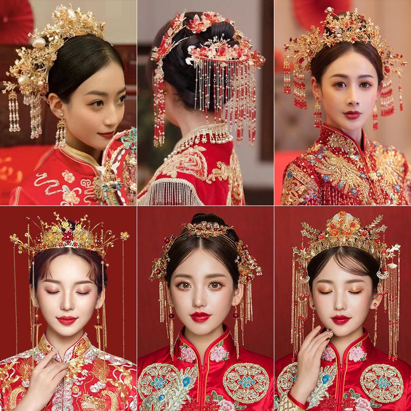 Xiuhe ผ้าโพกศีรษะ มงกุฎฟินิกซ์ สไตล์จีน เรียบง่าย สําหรับเจ้าสาว งานแต่งงาน