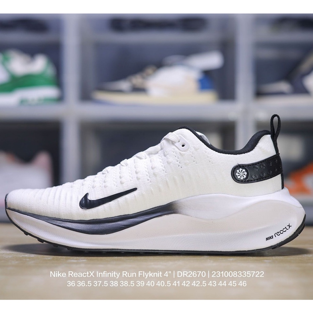 Nike ReactX Infinity Run Flyknit 4 "Gray/Black/Oreo" Ria Infinite 4 Generation Series รองเท้าผ้าใบลําลอง ข้อสั้น ผ้าถัก น้ําหนักเบาพิเศษ เหมาะกับการวิ่งจ๊อกกิ้ง