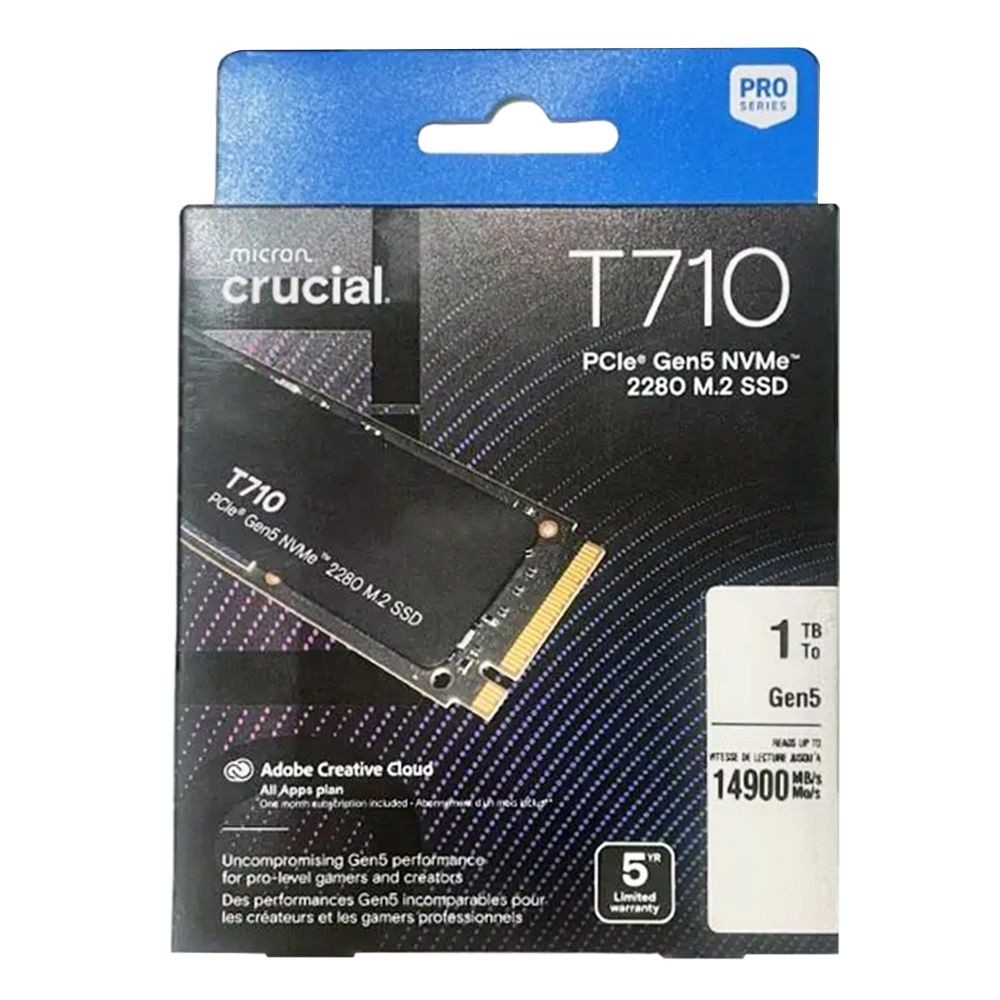 Crucial 1TB T710 PCIe Gen5 NVMe M.2 2280 SSD (R:14900MB/s), CT1000T710SSD8