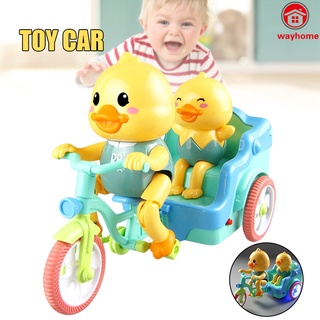 Yellow Duck Stunt Electric Tricycle Toy Car with Light Effects Rotating Super Trick