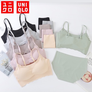 ♡ชุดชั้นใน♡Uniqlo ชุดชั้นในสตรี ไม่มีรอย ไม่มีแหวนเหล็ก รวบรวมชุดชั้นในกีฬา ผ้าไหมน้ําแข็ง + กางเกงในสองชิ้น