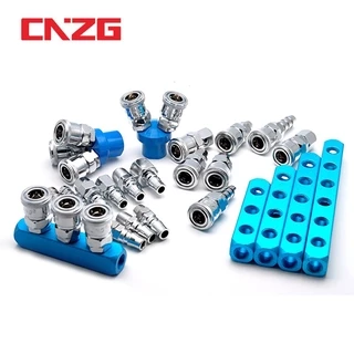 CNZG 1/4 Air Compressor Manifold 2 Way Quick Connect Multi Hose Coupler ข้อต่อข้อต่อ