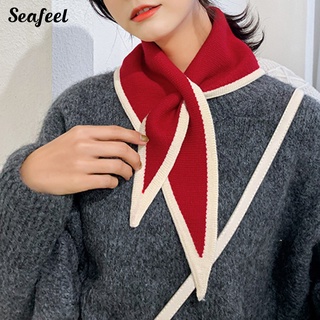Seafeel_ ผ้าพันคอ ทรงเรขาคณิต ขนาดเล็ก สีตัดกัน เรียบง่าย สําหรับผู้หญิง