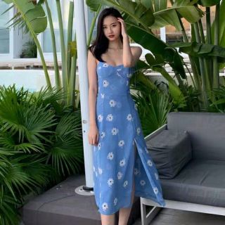 เดรสลายดอกทั้งตัว ผ้าโพลีเอสเตอร์เนื้อชีฟอง ผ้าลายสวยสดใส ใส่สวยมากๆ ลายคมชัด