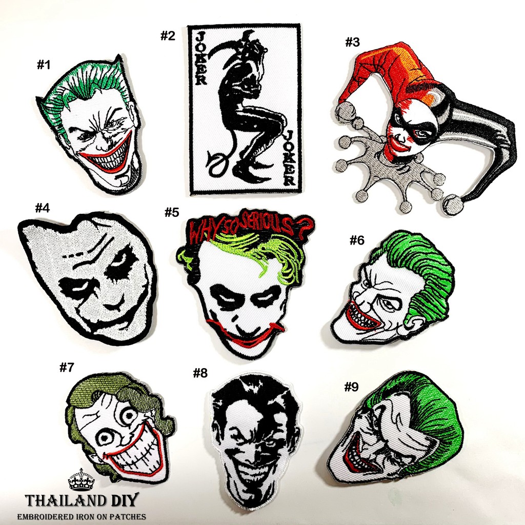 ตัวรีดติดเสื้อ ลายโจ๊กเกอร์ หน้าโจ๊กเกอร์ ตัวตลก Joker Patch งานปัก DIY ตัวรีด อาร์ม ติดเสื้อ กางเกง กระเป๋า ยีนส์ แนวๆ
