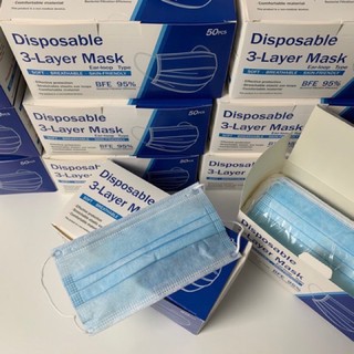 หน้ากากอนามัย mask😷 ราคาถูก ผ้าปิดจมูก แบบมีกรอง3ชั้น (1กล่อง/50ชิ้น)