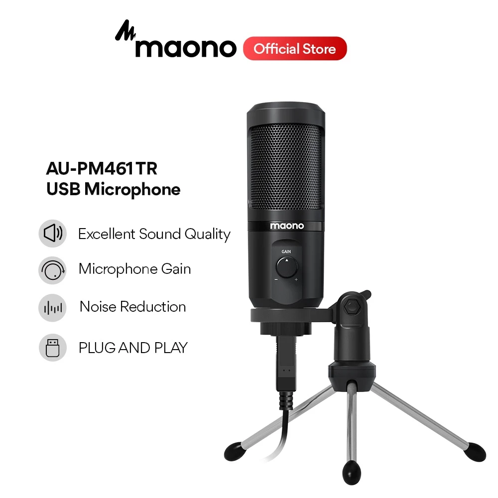Maono ไมโครโฟนคอนเดนเซอร์ AU-PM461 Gen2 USB พร้อมไมโครโฟน สําหรับ PC แล็ปท็อป บันทึกเสียง พอดคาสต์ YouTube