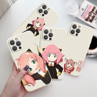 เคสโทรศัพท์มือถือ ซิลิโคนนิ่ม ขอบตรง ลายการ์ตูนอนิเมะ Spy×Family Anya สีขาว สําหรับ iPhone 14 Pro 13Pro Max 12 11