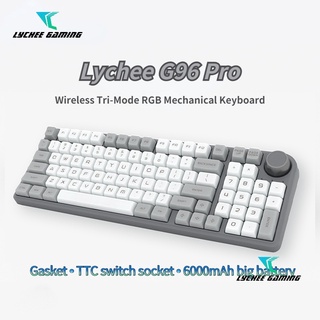 Lychee G96 Pro คีย์บอร์ดไร้สาย บลูทูธ 5.0 3.0+2.4g+ มีสาย โหมดสามขา RGB ปุ่มปรับระดับเสียง ตั้งโปรแกรมได้ TTC สีทอง สีชมพู