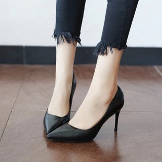 34-40 ยุโรปและอเมริกาเซ็กซี่ปากตื้น pointed toe รองเท้า stiletto รองเท้าส้นสูงหญิงฤดูใบไม้ผลิ OL สีดำ/ สีแดงรองเท้าทำงาน